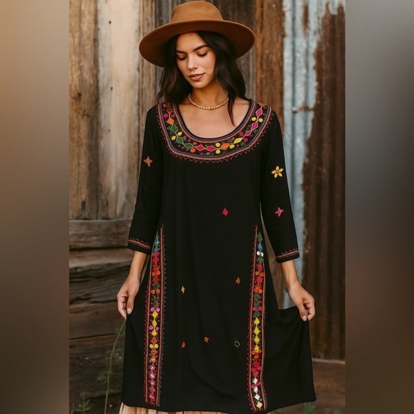 poetic threads Dresses & Skirts - Poetic Threads black embroidered dress caftan size S/M